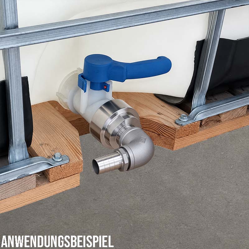 51 mm 2 " S60 x 6 IBC Container Edelstahl (AISI 316) 90° Winkel Anschluss Set Schlauch Tülle Stutzen - PN 16 bar