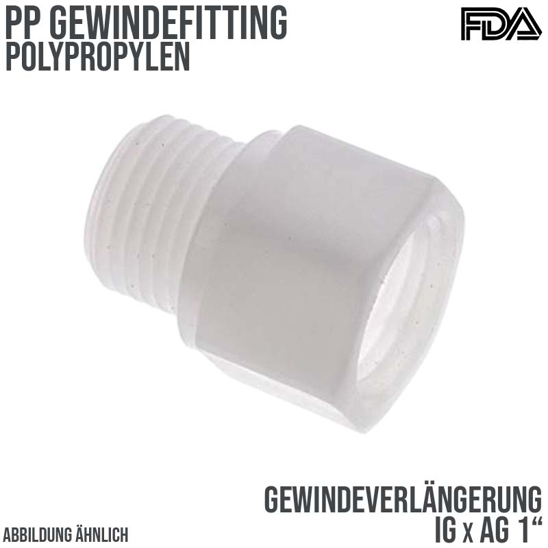 1" PP Gewinde Fitting FDA Verlängerung Innen x Außengewinde Verbinder beige - PN 10 bar