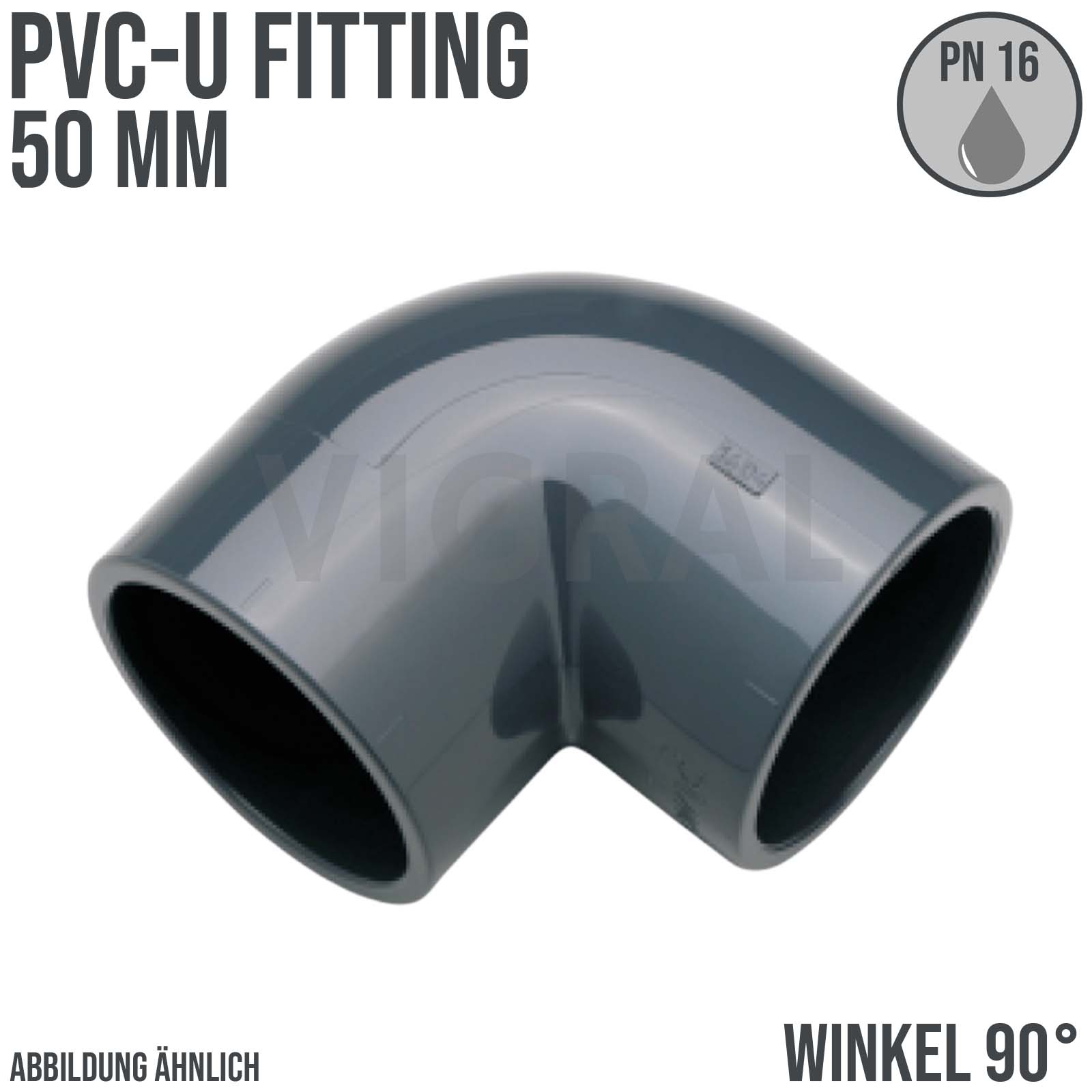 50 mm PVC Klebe Fitting Winkel 90° Muffe Verbinder - PN 16 bar
