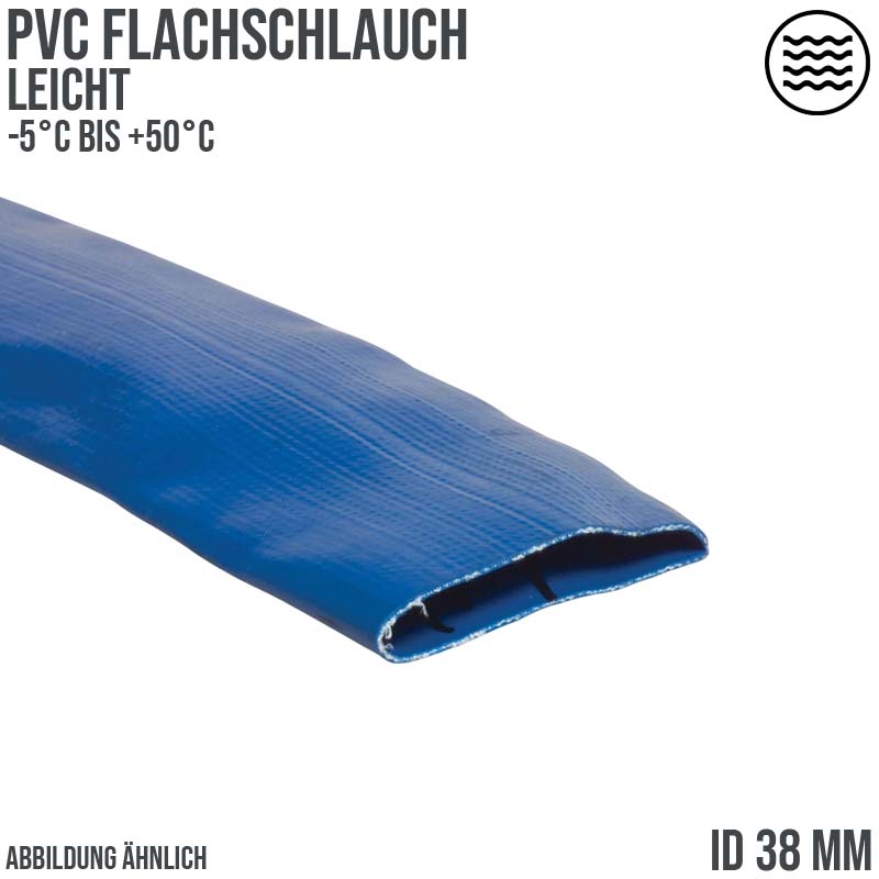 38 mm PVC Flach Schlauch Wasser Entleerung leicht light duty blau PN3 bar - 25 m