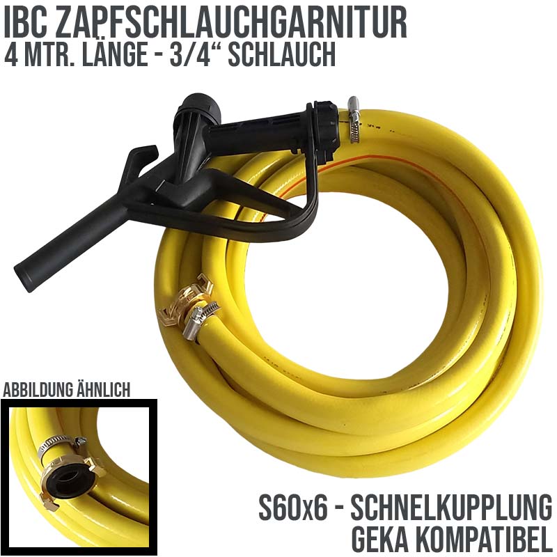 S60x6 IBC Zapf Schlauch Garnitur mit Schnellkupplung Anschluss - 4 m (PP Pistole schwarz) - PN 5 bar