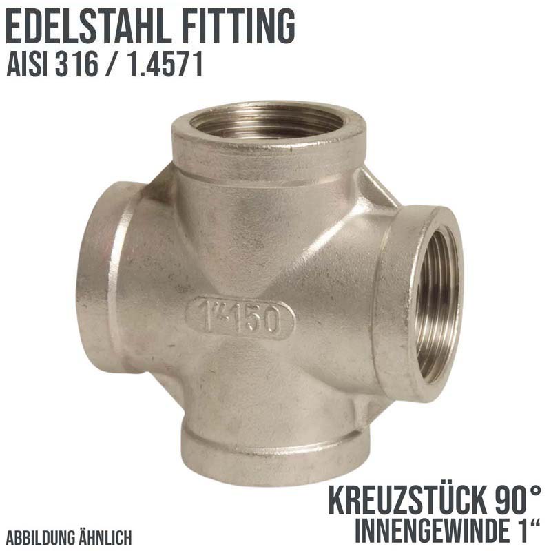 1" Edelstahl Fitting V4A AISI 316 Nr. 180 - Kreuzstück 90° Innengewinde IG - PN 16 bar