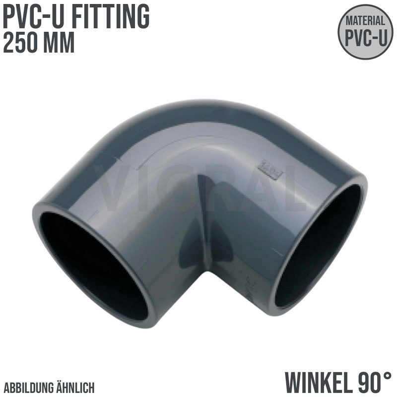 250 mm PVC Klebe Fitting Winkel 90° Muffe Verbinder - PN 10 bar