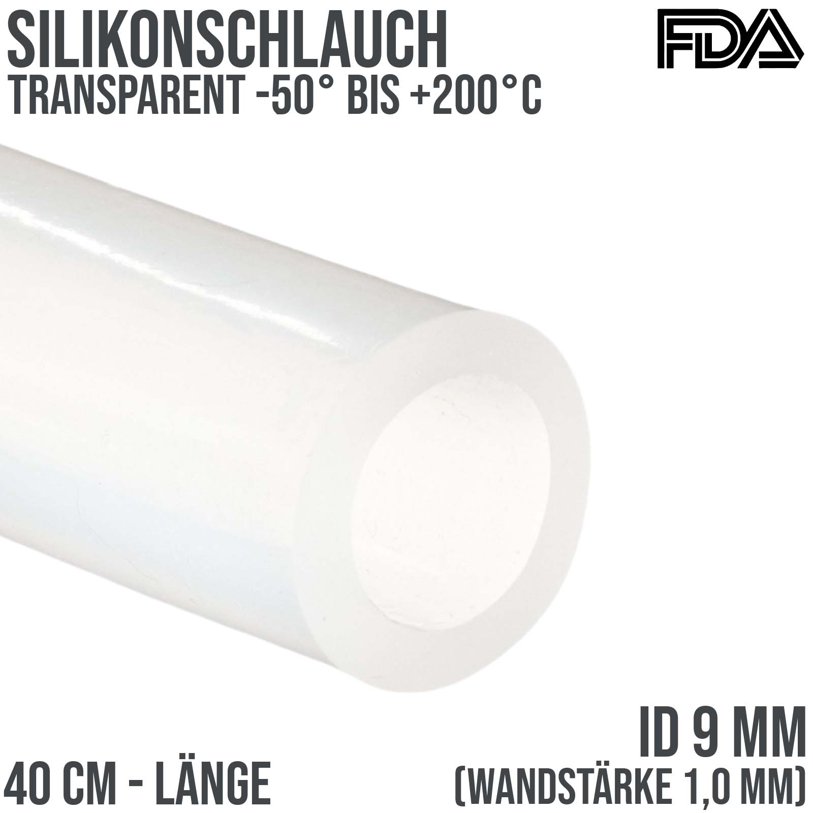 9 x 11 mm Silikon Silicon Milch Schlauch transparent lebensmittelecht FDA 0,28 bar - 40 cm