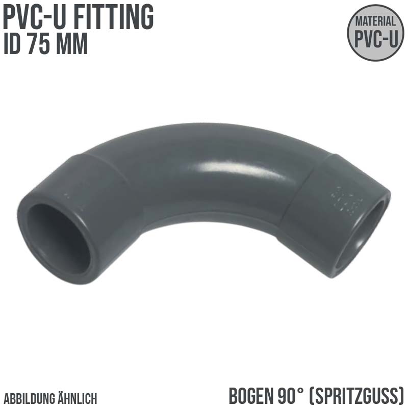 75 mm PVC Klebe Fitting Bogen Winkel 90° (Spritzguss) Muffe Verbinder - PN 16 bar