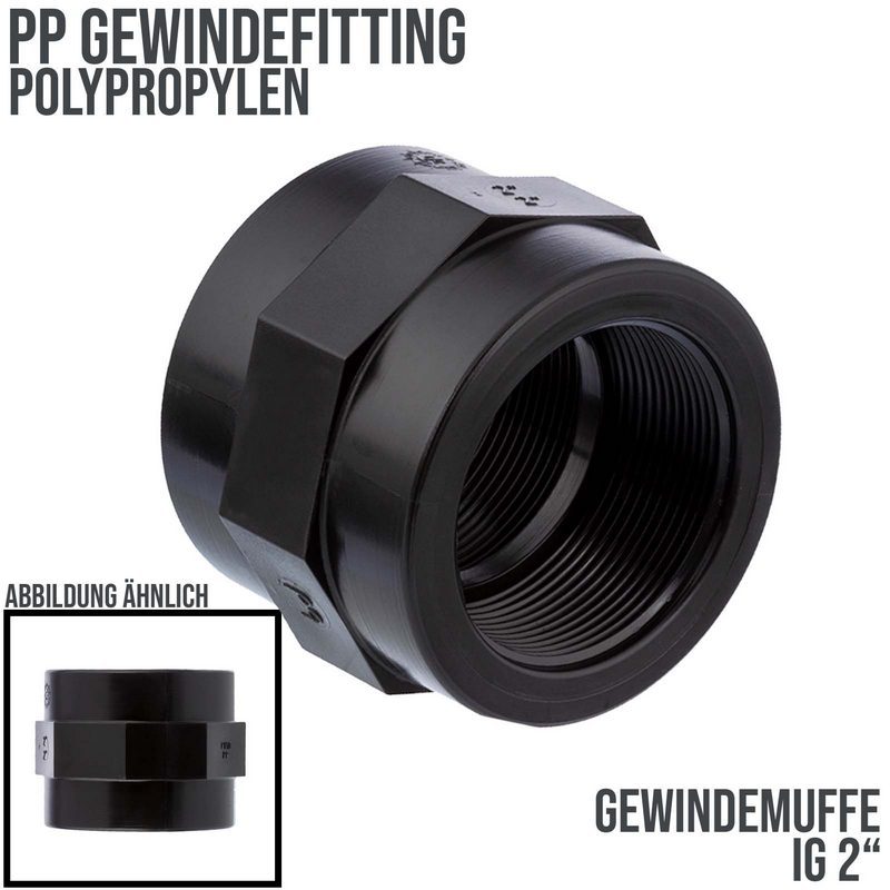 2" PP Gewinde Fitting Muffe schwarz Innengewinde IG Polypropylen - PN 10 bar
