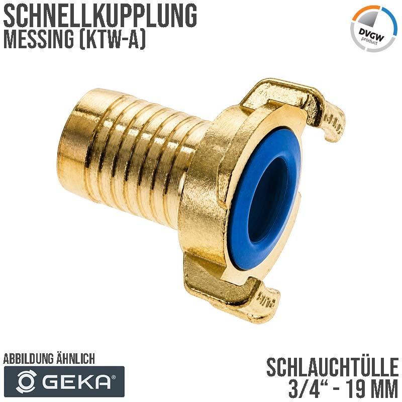 3/4" - 19 mm GEKA plus Schnell Kupplung Schlauch Tülle Stutzen Messing KTW-A DVGW - PN 40 bar