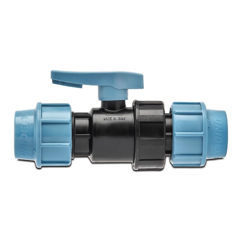 40 mm PE PP Kugelhahn 2-fach Klemm Muffe Kupplung PN 16 bar DVGW KIWA WRAS Unidelta