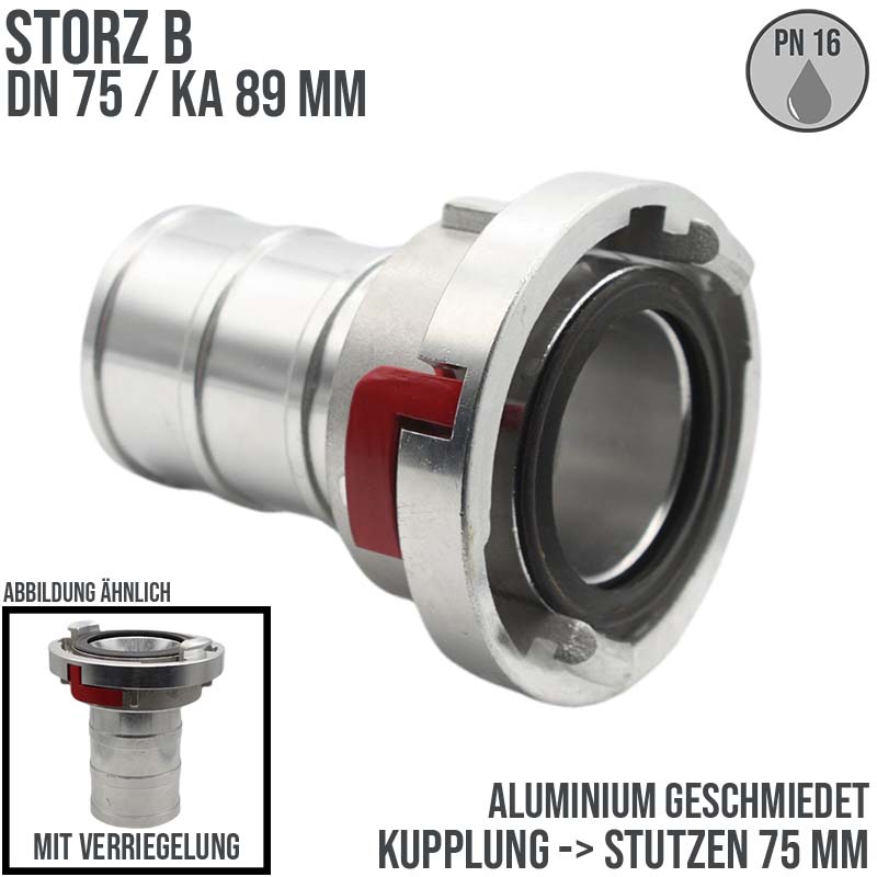 STORZ B DN 75 KA 89 Saug Druck Kupplung -> glatter Stutzen Tülle Sicherungsbund DN75 Klemmschale Einband - PN 16 bar