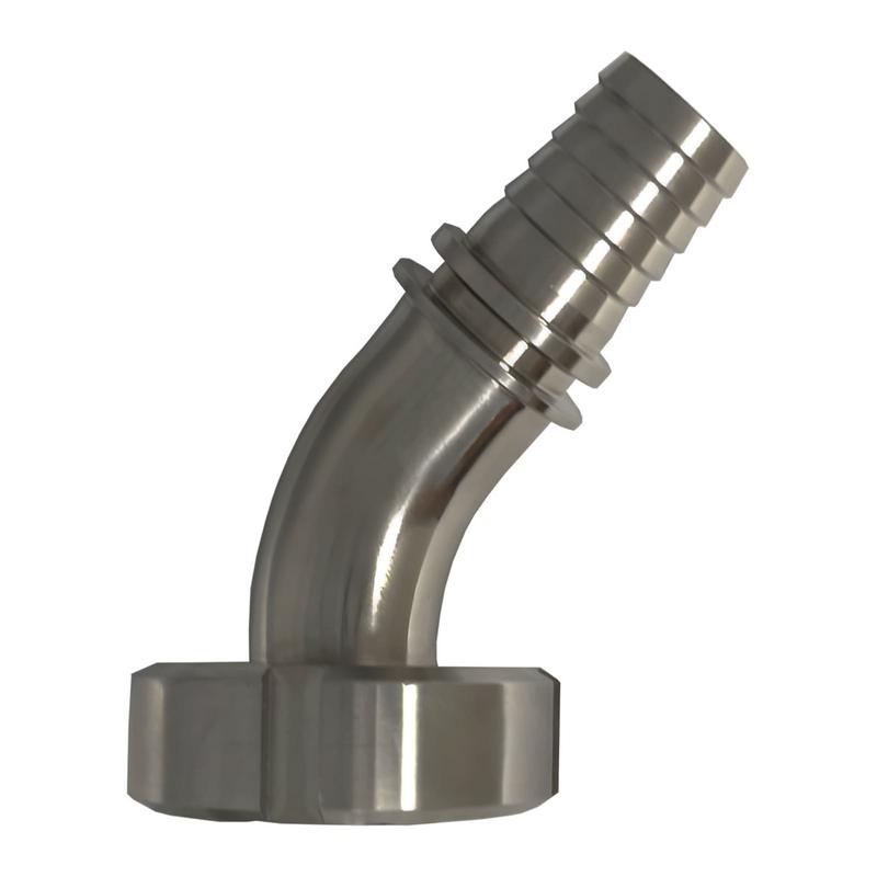 DN 40 Milchrohr Verschraubung DIN 11851 Mutterteil 45° Bogen Kegel Stutzen Sicherungsbund - Stutzen gerillt 38 mm - PN 25 bar