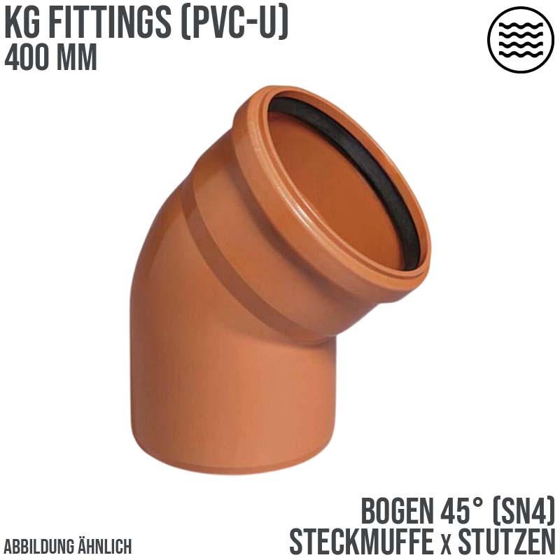 400 mm PVC Bogen 45° Abzweig Abfluß Abwasser HT KG Rohr SN4 Steckmuffe x Stutzen rostbraun