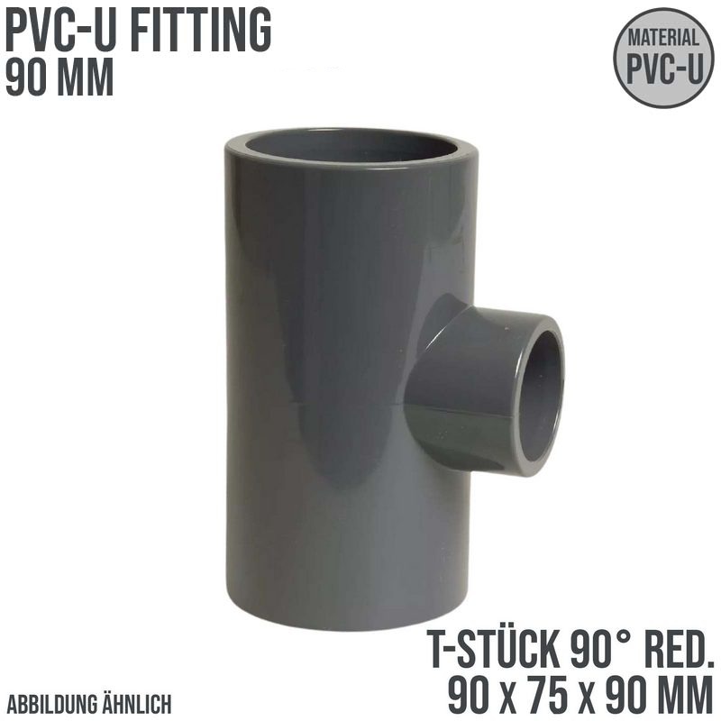90 mm PVC Klebe Fitting T-Stück 90° Winkel reduziert 90 x 75 x 90 mm Muffe Verbinder - PN 16 bar