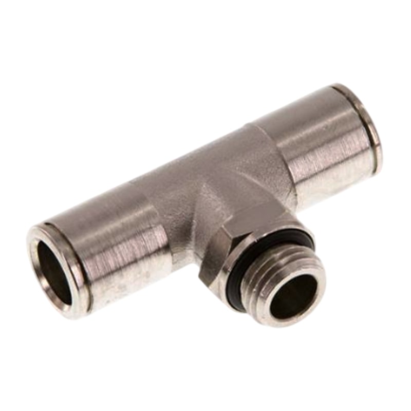 14 mm x 1/2" Pneumatik Steck Verbinder T-Stück 90° IQS MSV Messing Außengewinde zylindrisch - PN 16 bar