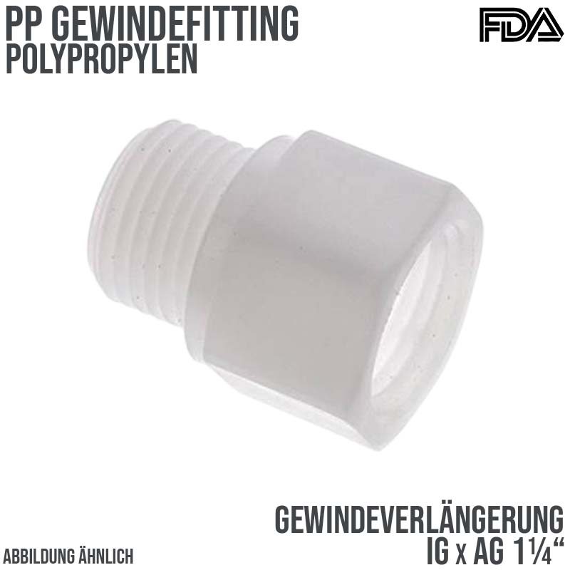 1 1/4" PP Gewinde Fitting FDA Verlängerung Innen x Außengewinde Verbinder beige - PN 10 bar