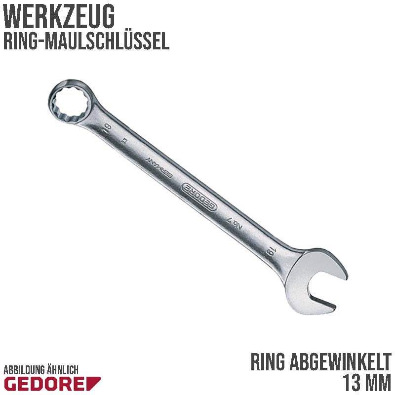 13 mm Ring Maul Schlüssel abgewinkelt Vanadium Stahl verchromt Gedore red Line ECO