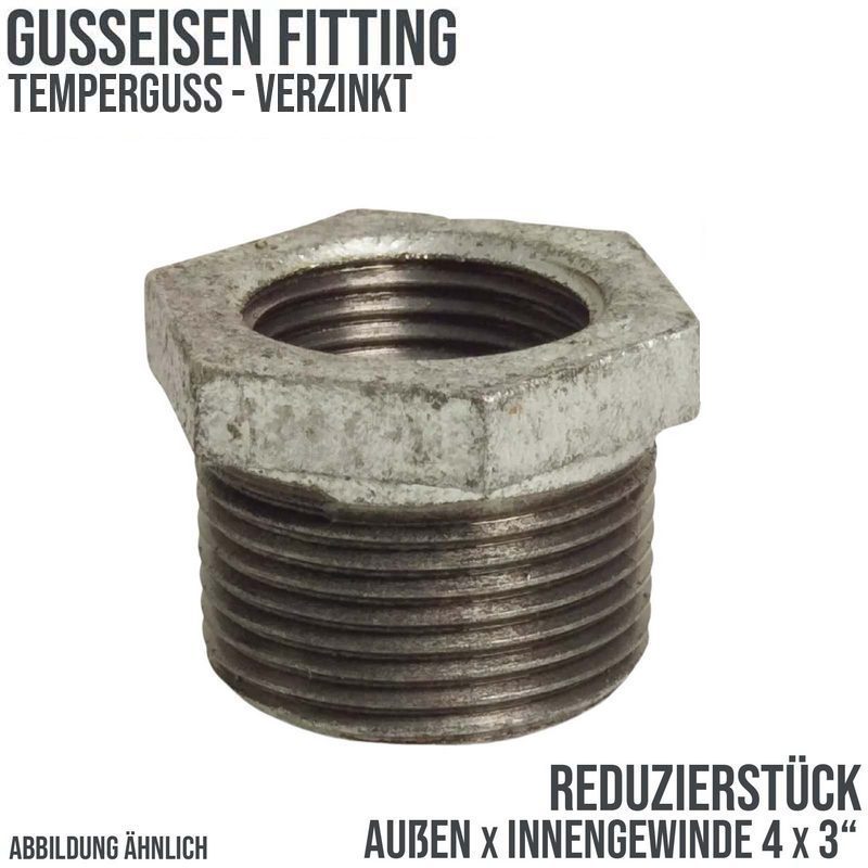 4" x 3" Gusseisen Temperguss Reduzierstück Nr. 241 Außen x Innengewinde AG x IG DVGW PN 25 bar