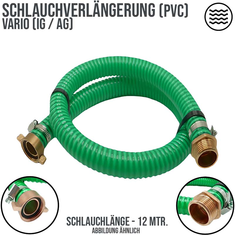 32 mm 1 1/4" Zoll Saug Schlauch Pumpen Garnitur Verlängerung  grün - 12 m
