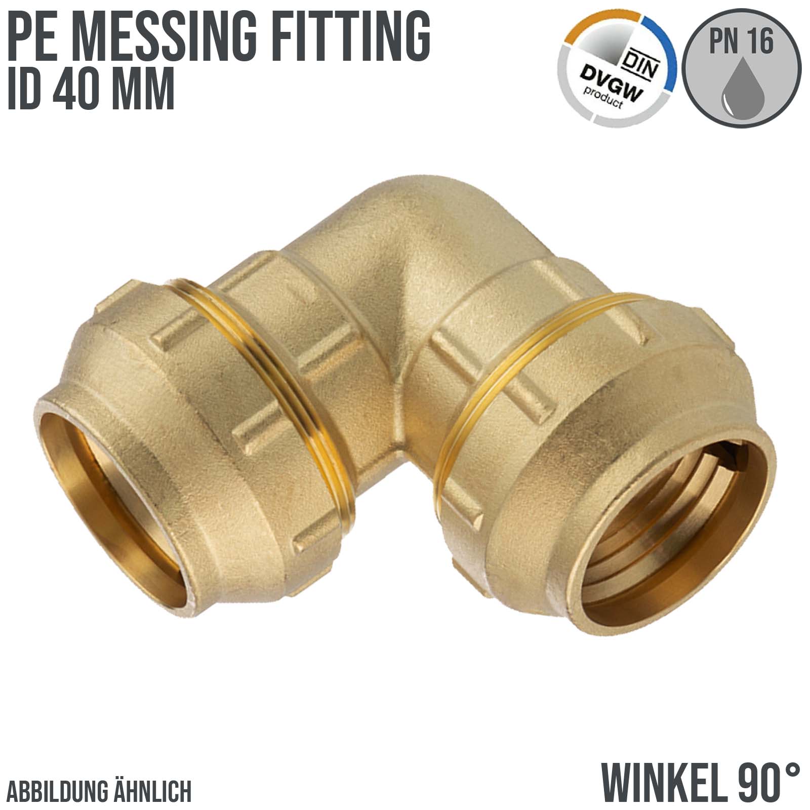 40 mm PE Fitting Klemm Verbinder Messing Verschraubung Muffe Winkel 90° DVGW - PN 16 bar