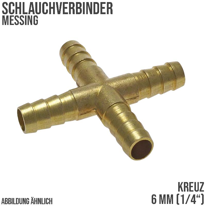 6 mm - 1/4" Zoll Kreuz Schlauch Verbinder Verteiler Tülle Kupplung Reparatur Messing PN 10 bar
