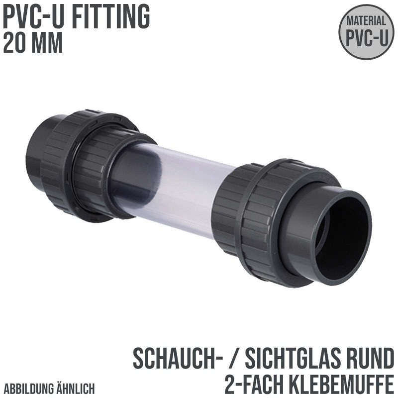 20 mm PVC Sicht Schau Glas rund 2-fach Klebe Muffe PN 16 bar
