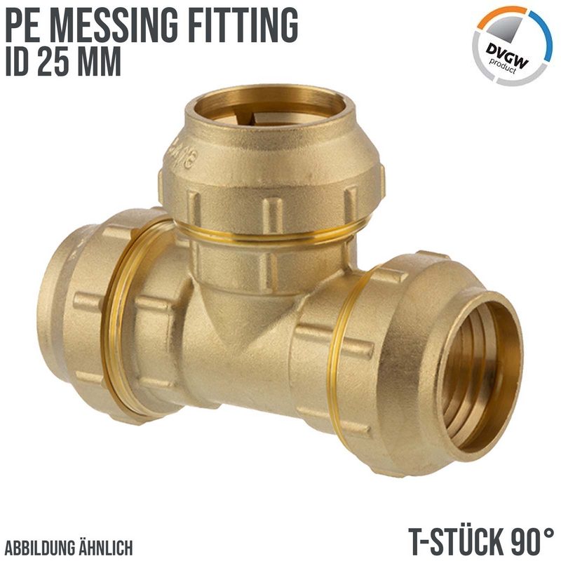 25 mm PE Fitting Klemm Verbinder Messing Verschraubung Muffe T-Stück 90° DVGW - PN 16 bar