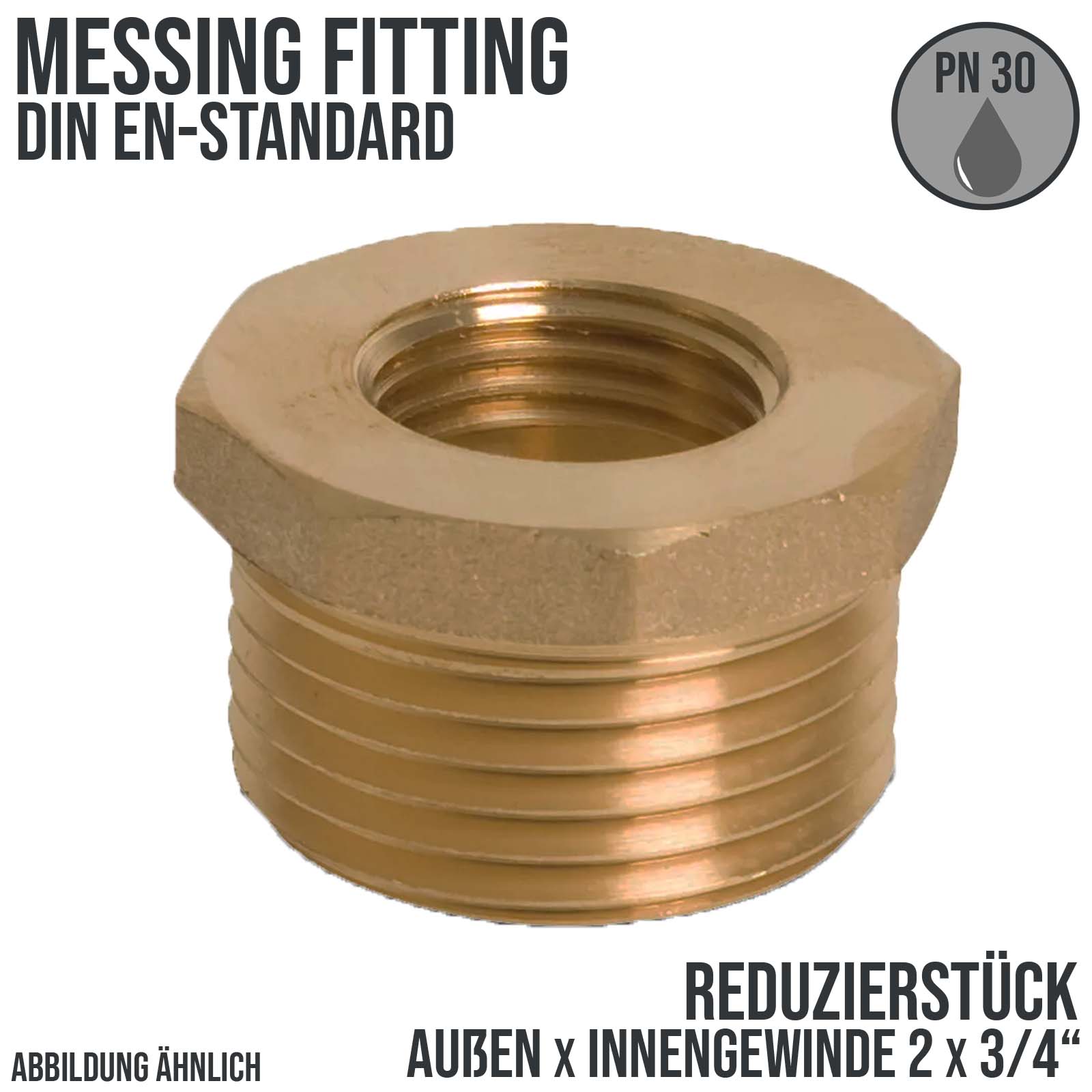 2" x 3/4" Reduzierstück Außen x Innengewinde AG x IG Messing Fittings PN 30 bar