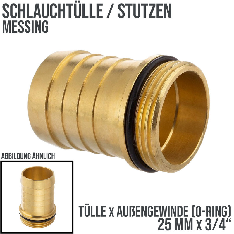 25 mm x 3/4" Zoll Schlauch Tülle Stutzen O-Ring Außengewinde AG Messing Fittings - PN 10 bar