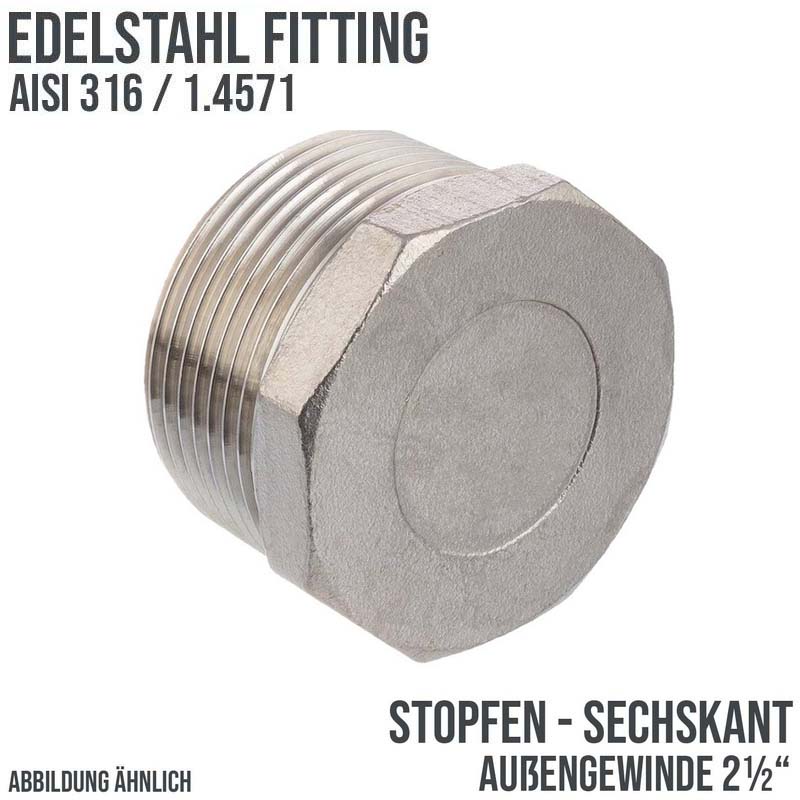 2 1/2" Edelstahl Fitting V4A AISI 316 Nr. 290 - Stopfen Sechskant Außengewinde AG - PN 16 bar