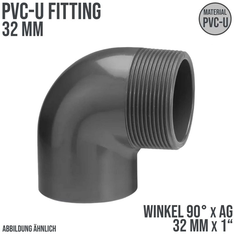 32 mm VDL PVC Klebe Fitting Winkel 90° Außengewinde AG 32 mm x 1" - PN 10 bar