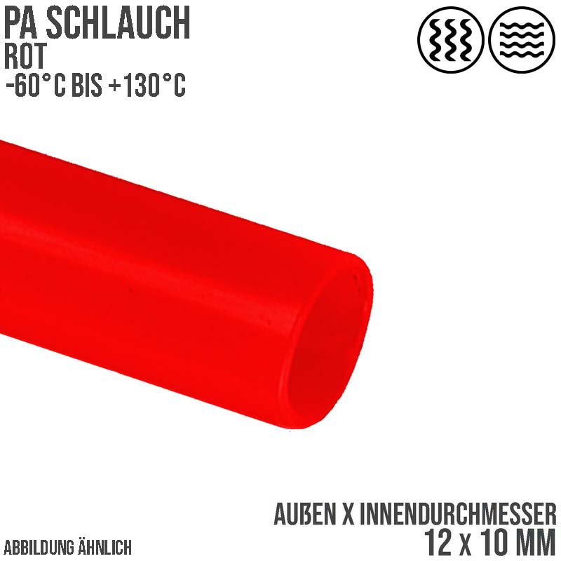 12 x 10 mm Polyamid PA Pneumatik Schlauch rot - PN 12 bar