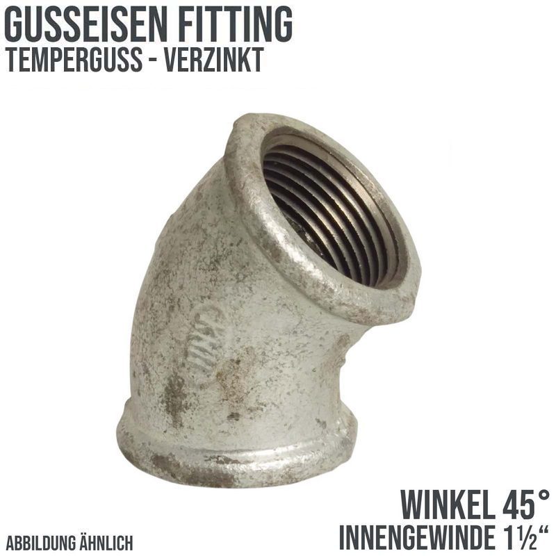 1 1/2" Gusseisen Temperguss Fitting Nr. 120 Winkel 45° Innengewinde IG PN 25 bar