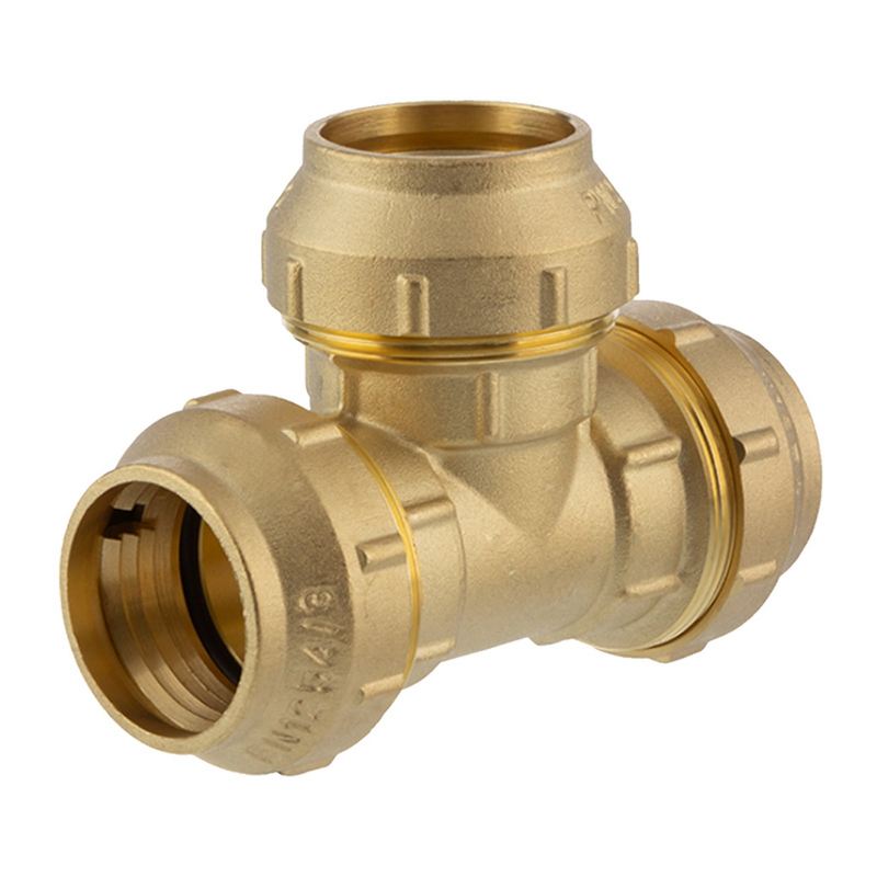 32 mm PE Fitting Klemm Verbinder Messing Verschraubung Muffe T-Stück 90° DVGW - PN 16 bar