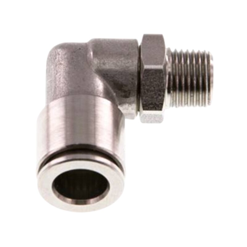 4 mm x 1/8" Pneumatik Steck Verbinder Winkel 90° eckig IQS Edelstahl VA 1.4404 Außengewinde konisch - PN 15 bar