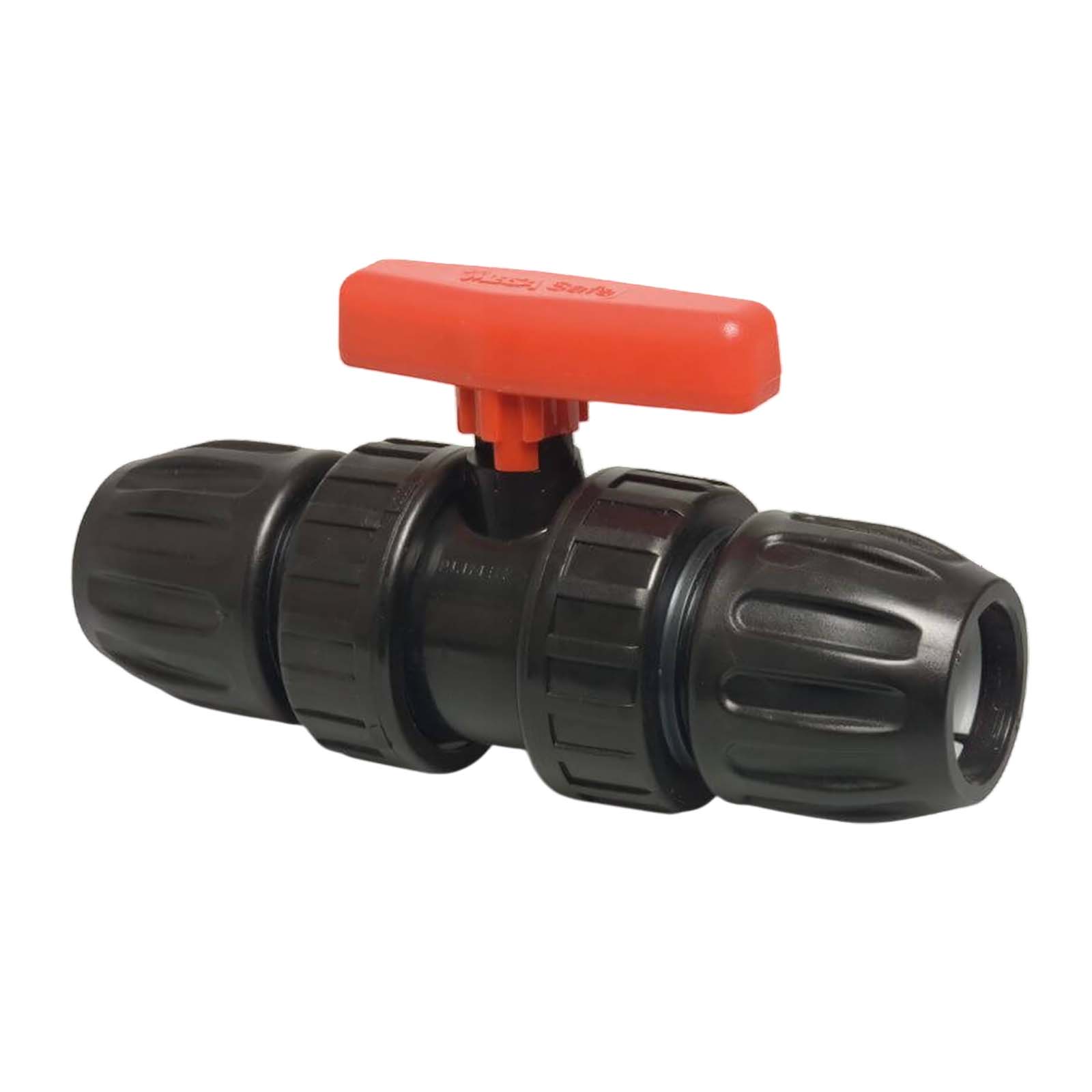 40 mm PE PP Kugelhahn 2-fach Klemm Muffe Kupplung schwarz/rot PN 10 bar