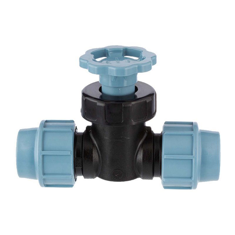 20 mm PE PP Durchgangsventil 2-fach Klemm Muffe Kupplung PN 16 bar DVGW KIWA WRAS Unidelta