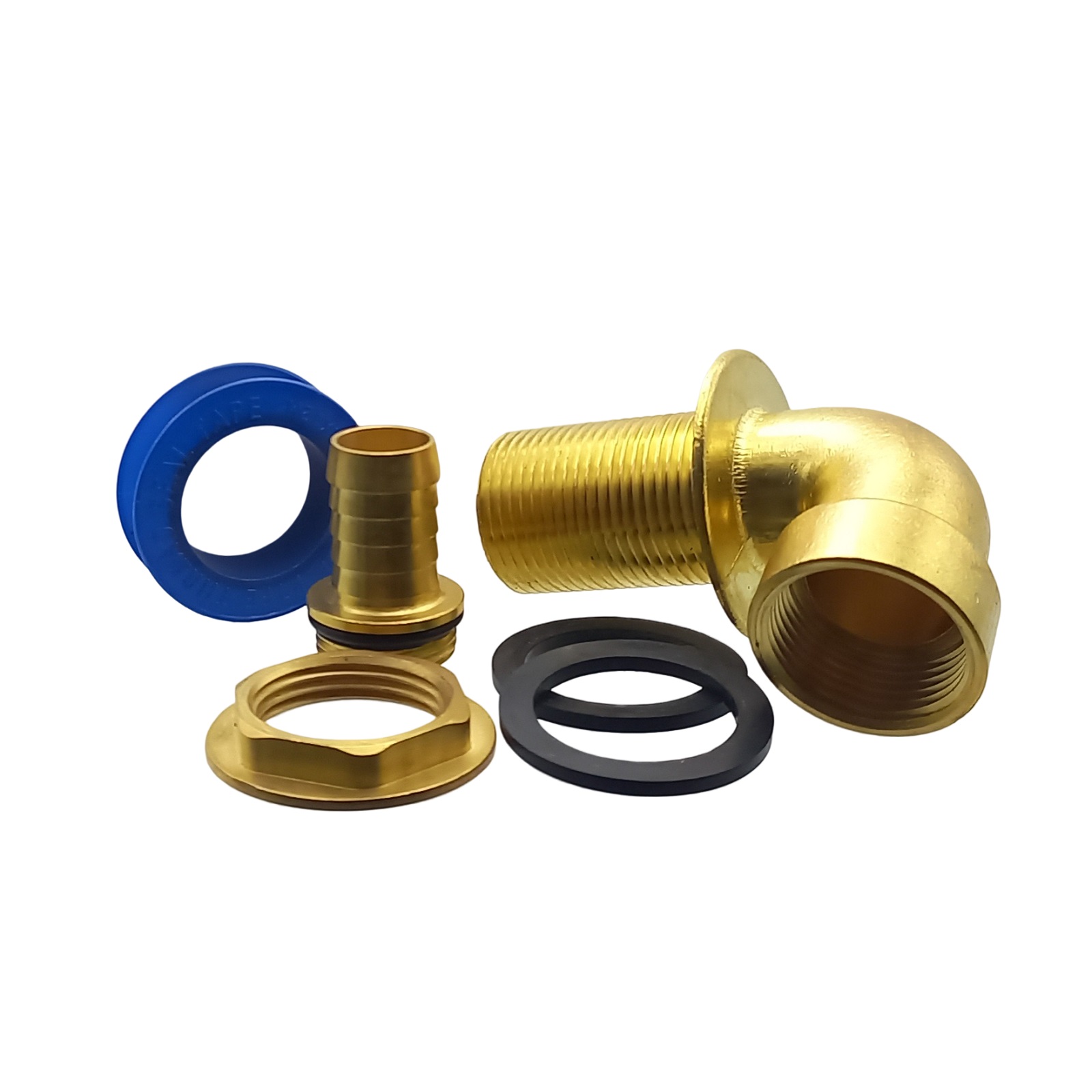 90° Tank Regen Tonnen Durchführung Messing Schlauch Tülle Stutzen 19mm (3/4") - Anschuss Set PN 10 bar