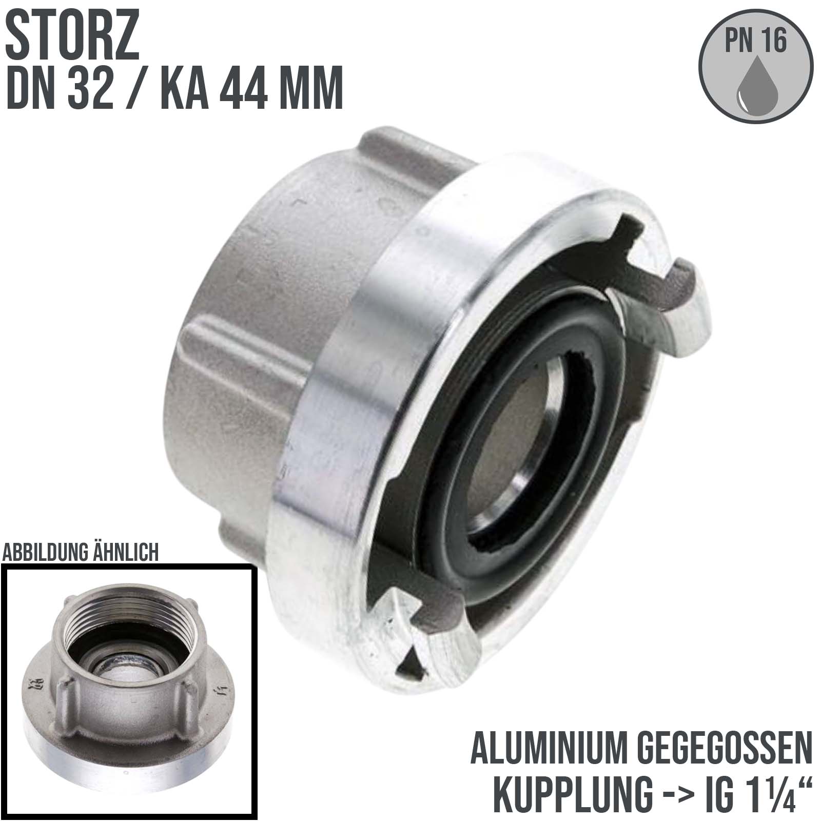 STORZ DN 32 KA 44 Kupplung Innengewinde IG 1 1/4" Saug Bau Feuerwehr Schlauch Aluminium - PN 16 bar