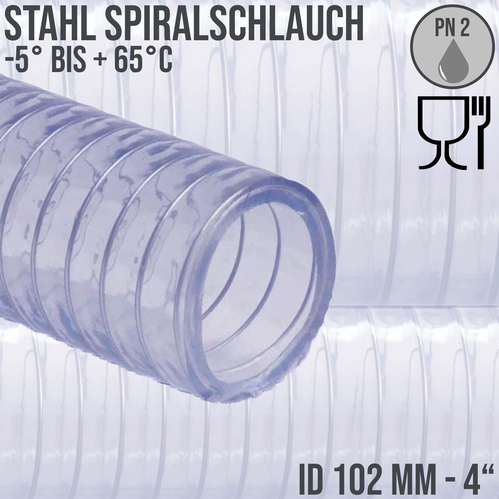 102 mm 4" Zoll Saug Ansaug Druck Abwasser Pumpen Schlauch Stahlspirale transparent PN 2 bar