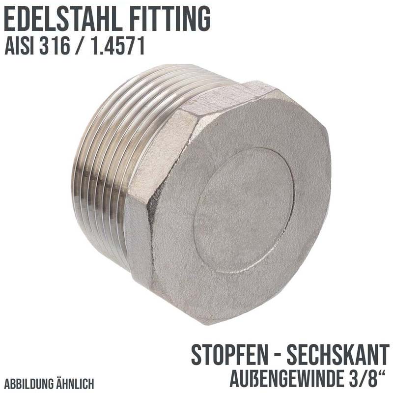 3/8" Edelstahl Fitting V4A AISI 316 Nr. 290 - Stopfen Sechskant Außengewinde AG - PN 16 bar