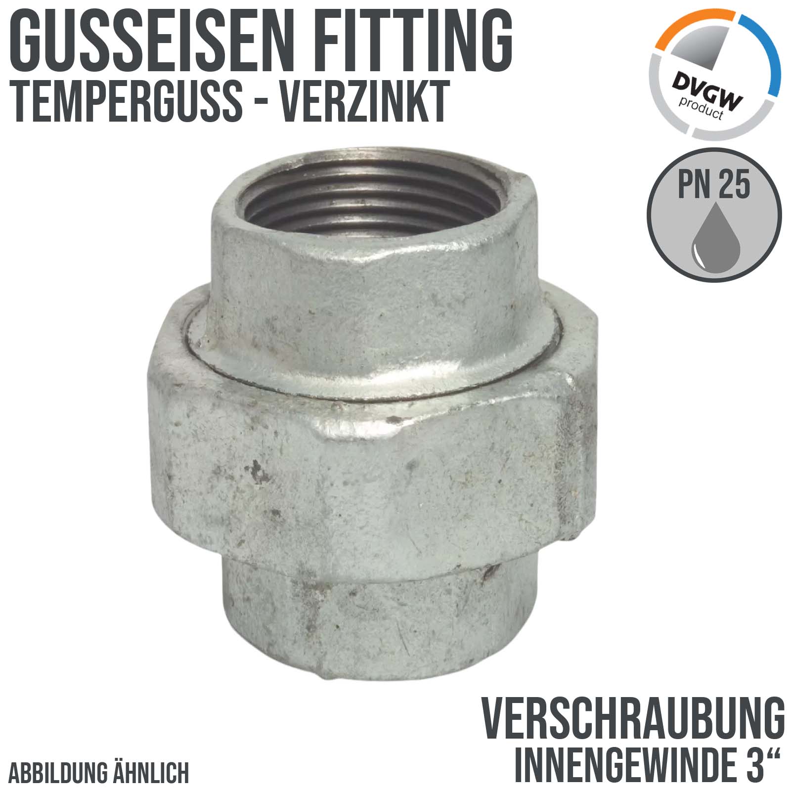 3" Gusseisen Temperguss Fitting Nr. 330 Verschraubung Innengewinde IG DVGW PN 25 bar