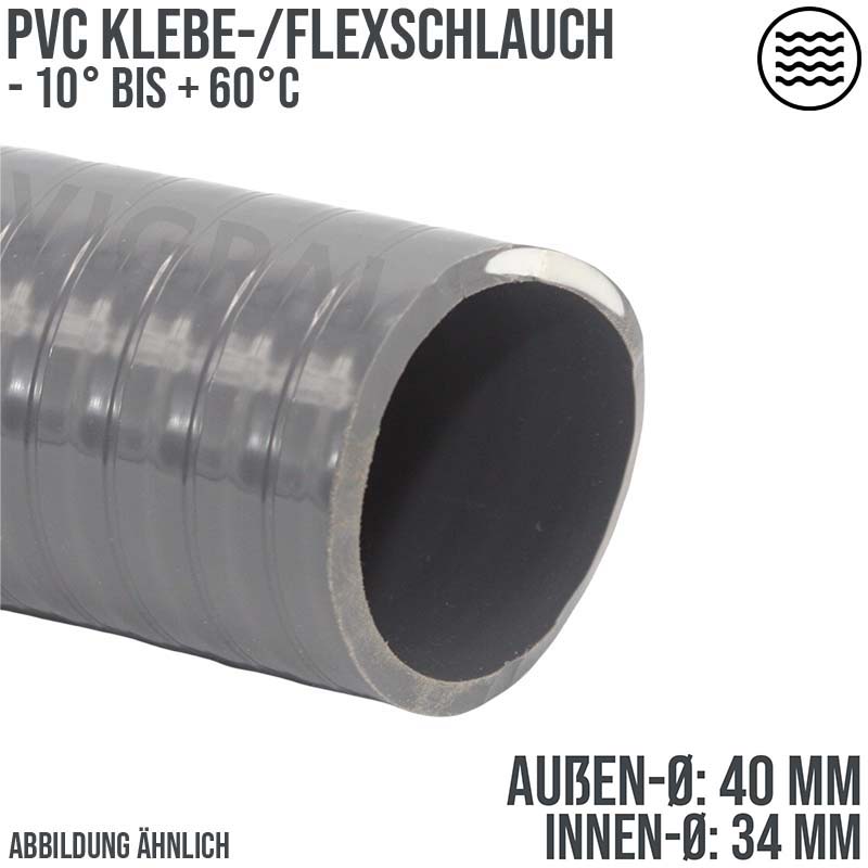 40 x 34 mm PVC Klebe Flex Spiral Schwimmbad Pool Teich Schlauch grau PN 5 bar