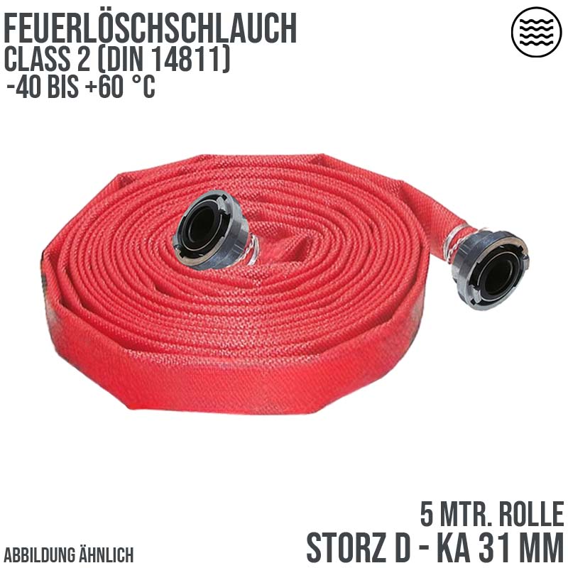 STORZ D KA 31 25 mm 1" Feuerlösch Feuerwehr Pumpen Industrie Schlauch rot CLASS 2 PN 16 bar - 5 m
