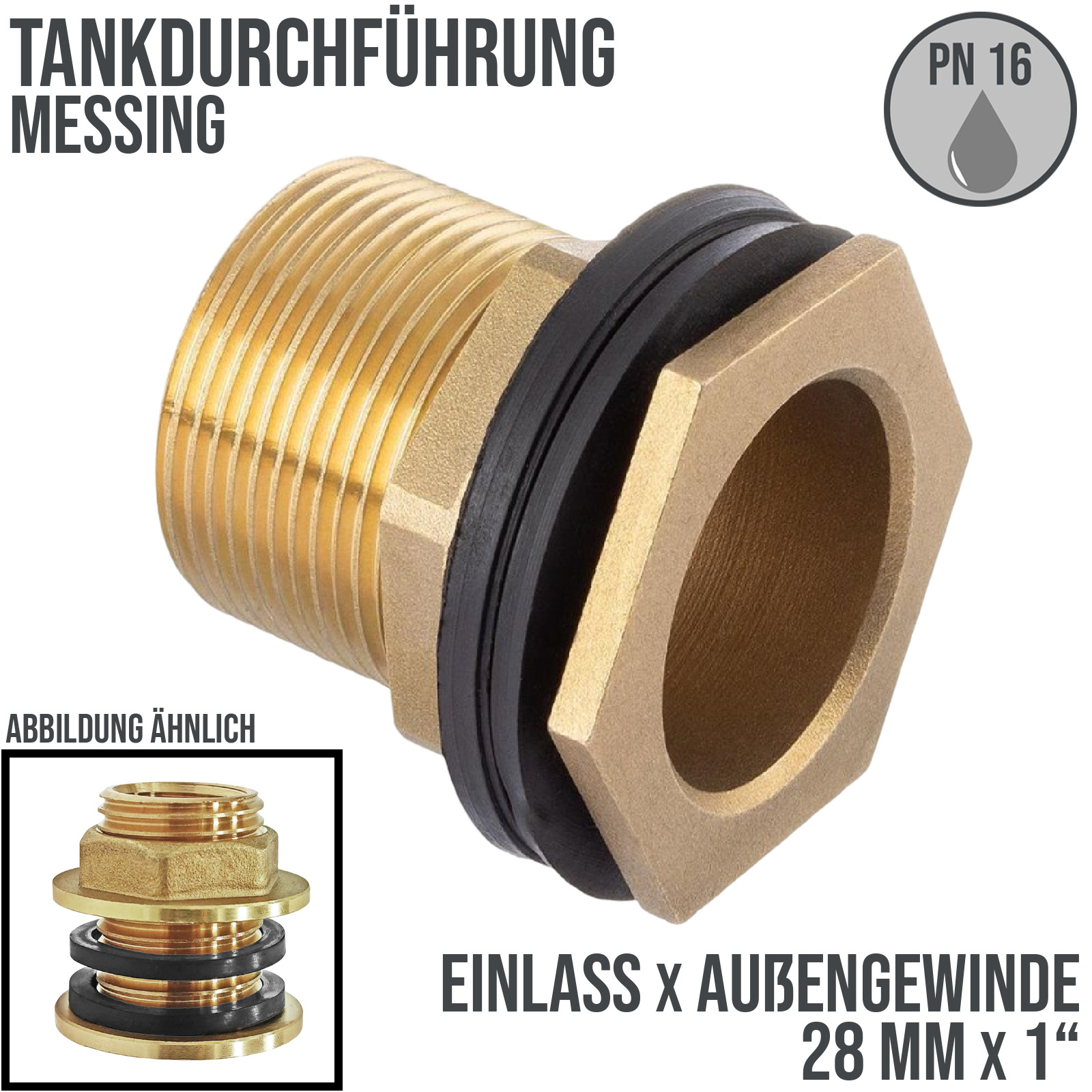 1" Tank Regen Tonnen Durchführung Connector Messing Einlass x Außengewinde  - PN 16 bar