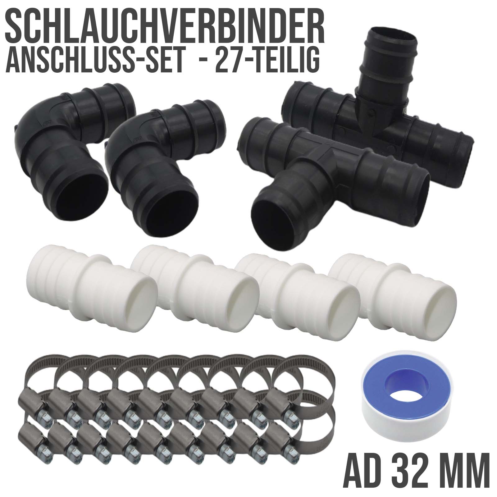 32 mm Pool Schwimmbad Swimming Schlauch Verbinder Tülle Stutzen Set - 27-teilig