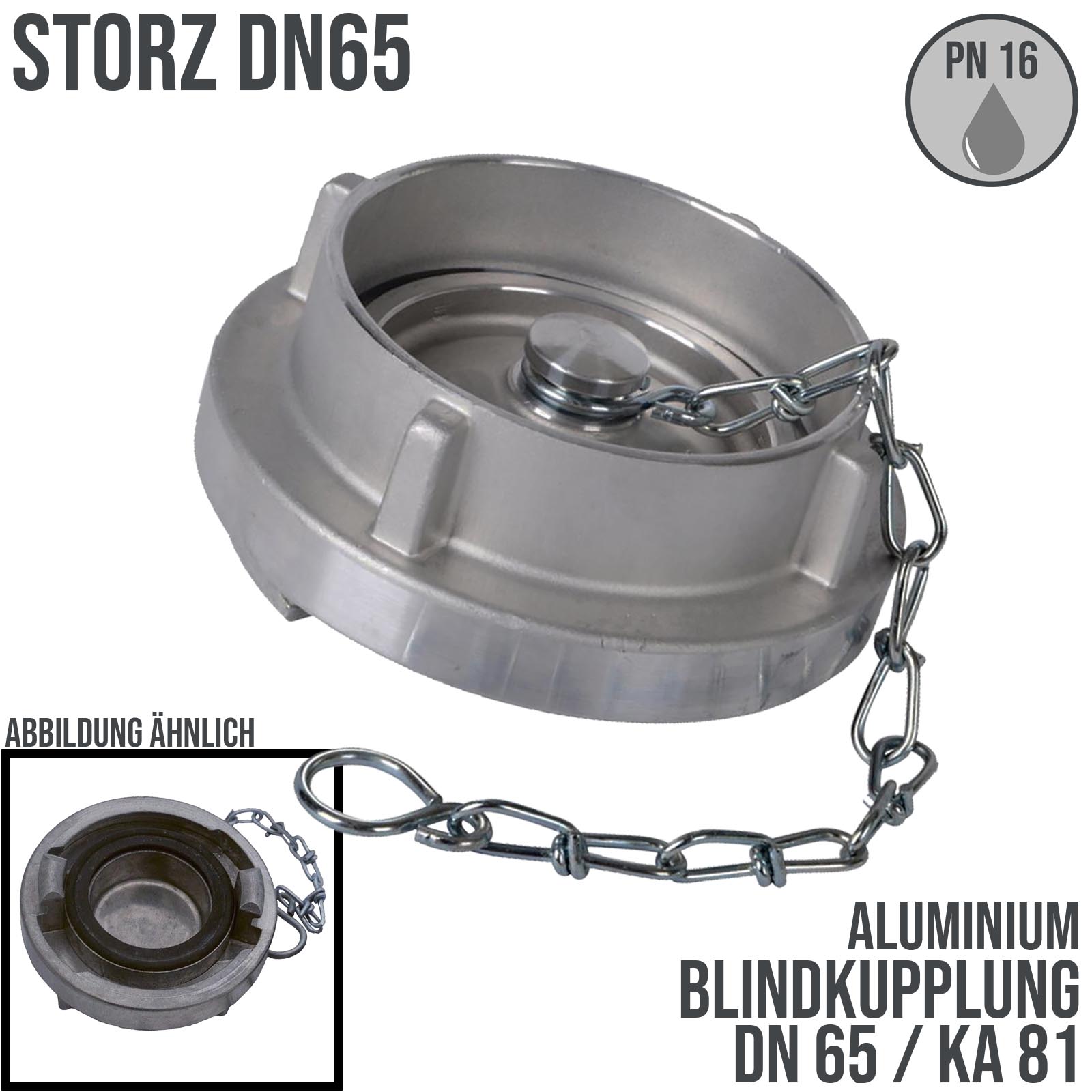 STORZ DN 65 KA 81 Blindkupplung mit Kette Saug Bau Feuerwehr Schlauch Aluminium - PN 16 bar