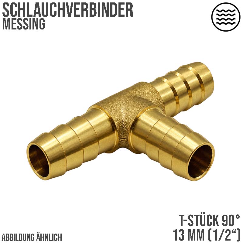 13 mm - 1/2" Zoll T-Stück Schlauch Verbinder Verteiler Tülle Kupplung Reparatur Messing PN 10 bar