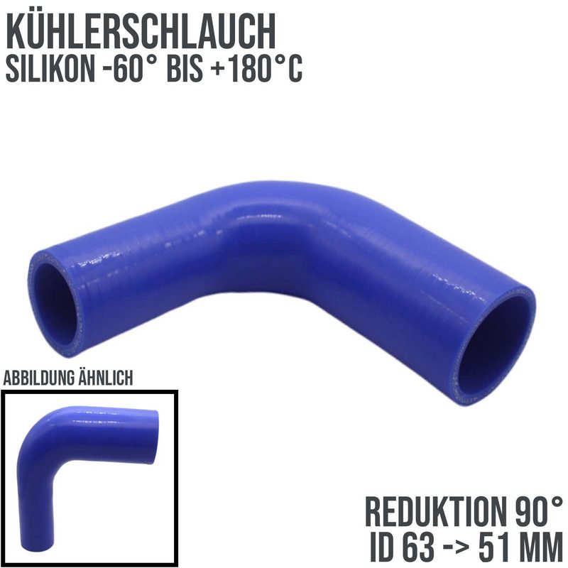 63 -> 51 mm ID Kühlerschlauch Reduktion 90° Verbinder Silikon LLK Ladeluft Kühlmittel Schlauch blau - 150mm