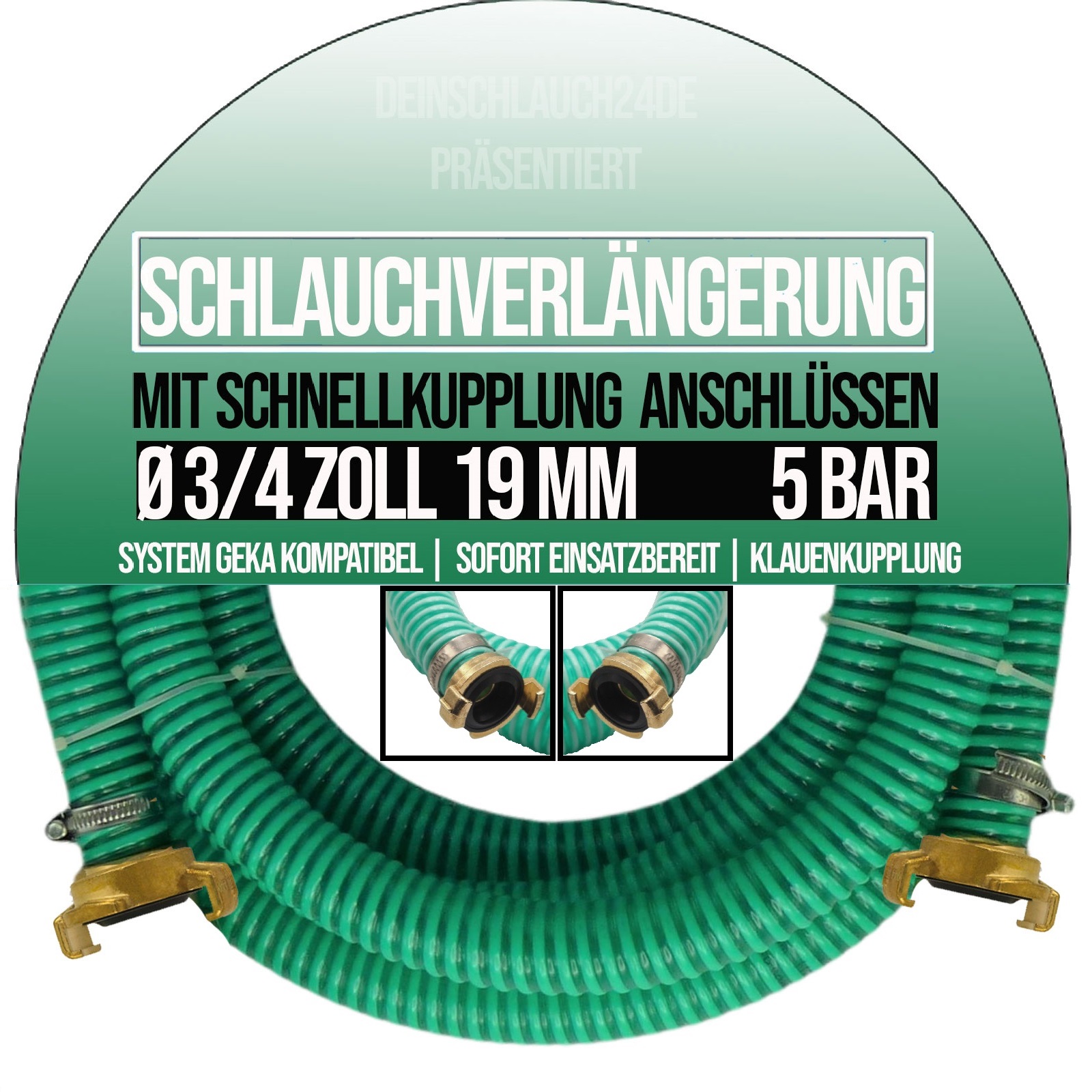 19 mm 3/4" Zoll Saug Schlauch Pumpen Garnitur Verlängerung Schnellkupplung (2 - 20 m)