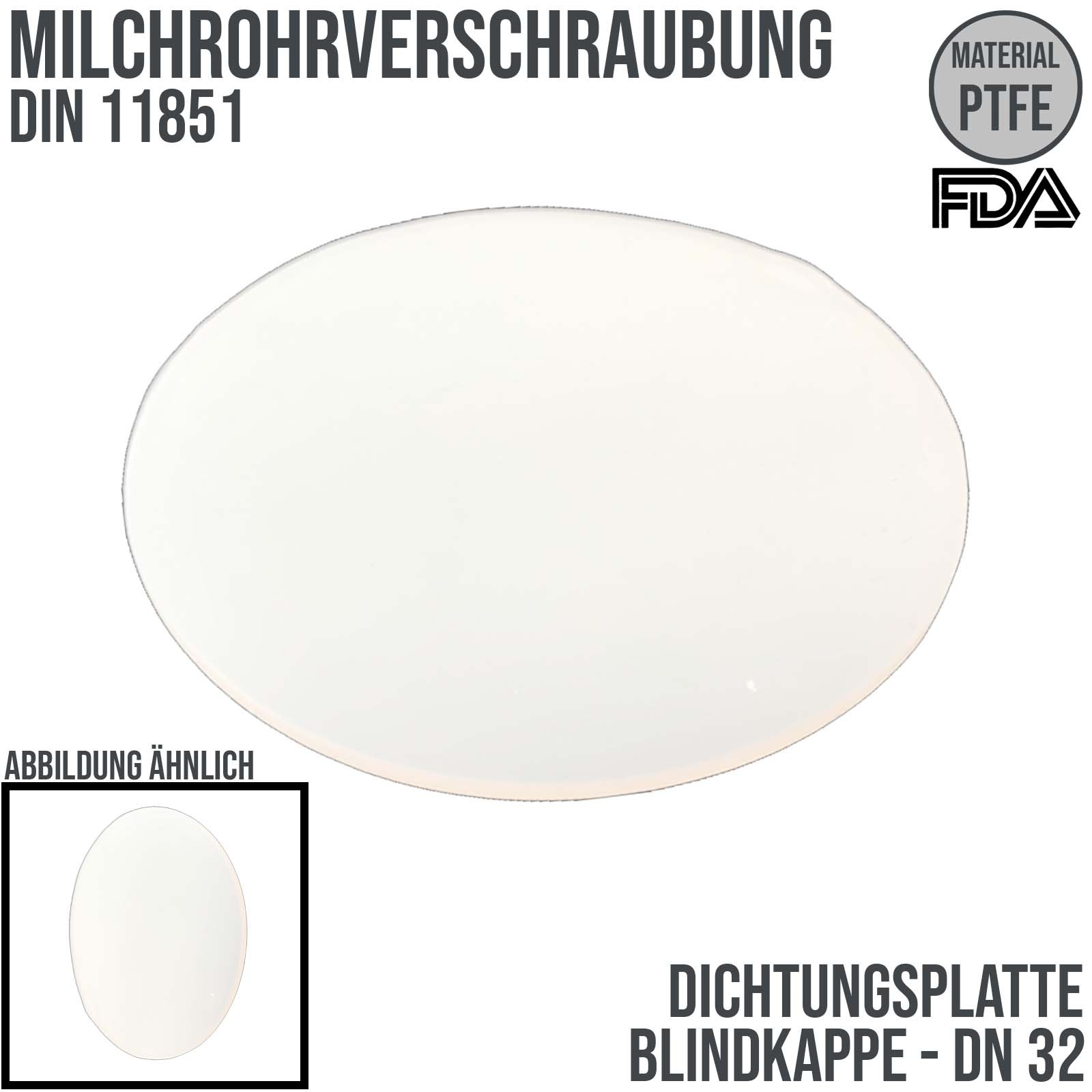 DN 32 Milchrohr DIN 11851 Dichtung Bild Platte Kappe Mutter PTFE FDA weiss