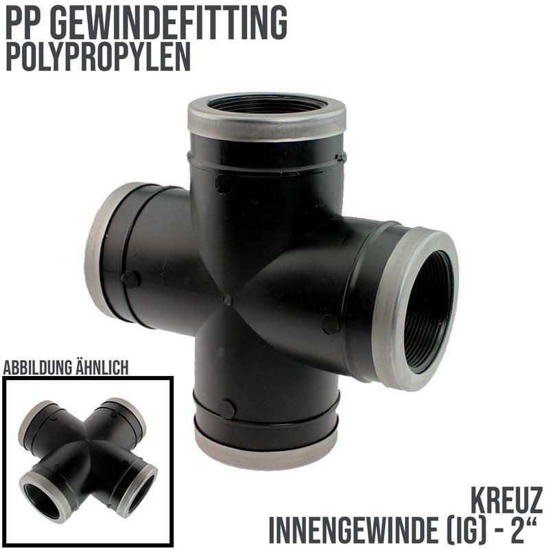 2 " PP Gewinde Fitting Kreuz schwarz Innen x Innengewinde IG Polypropylen - PN 10 bar